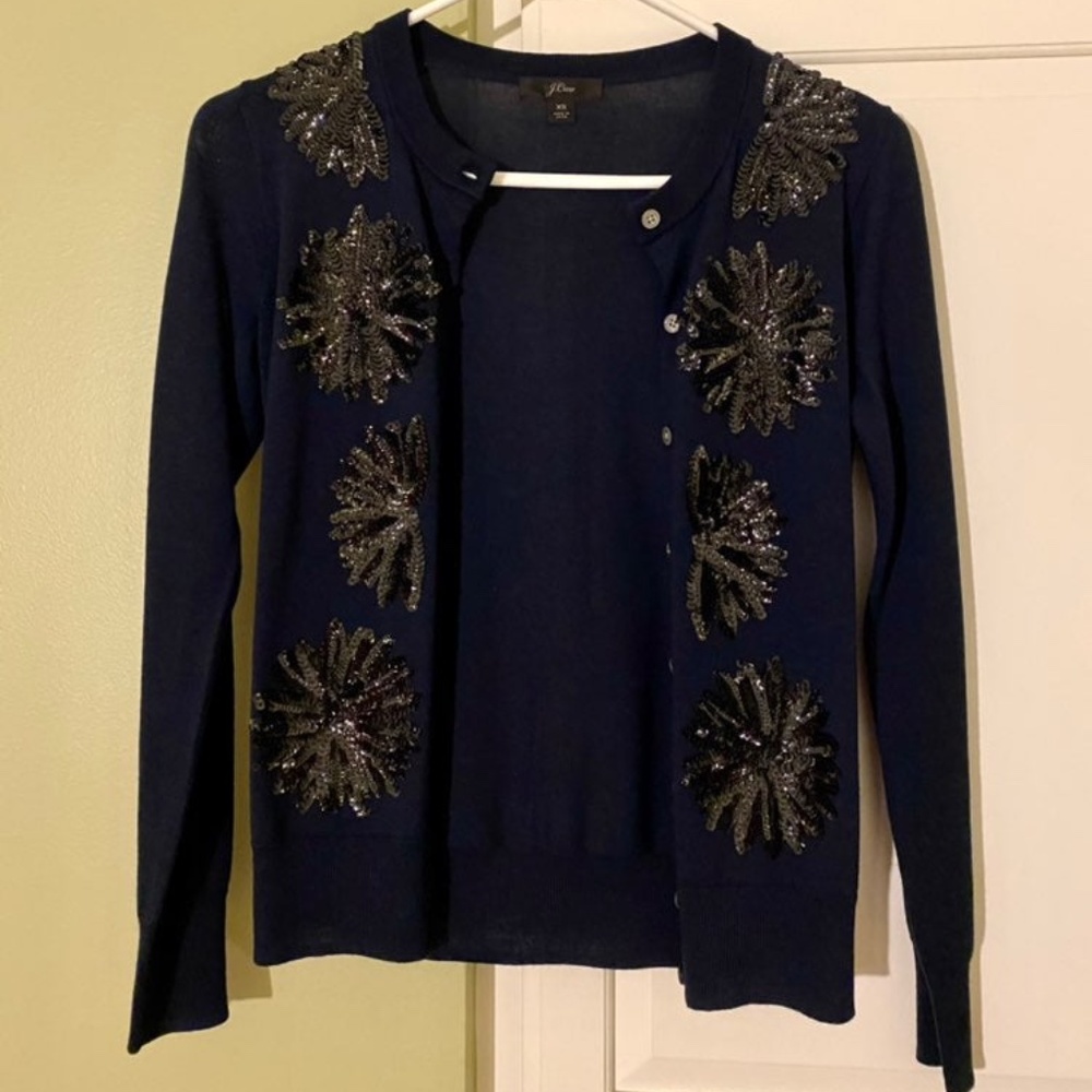Jcrew Navy Floral Cardigan